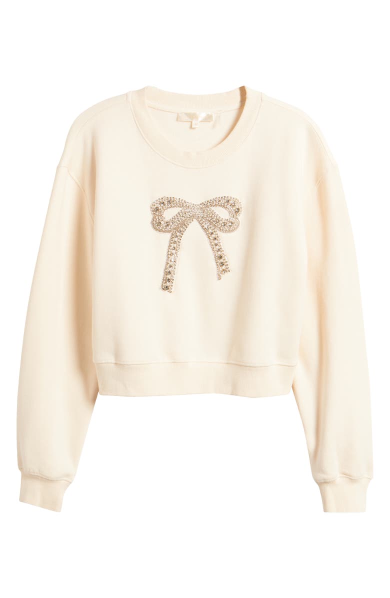 LoveShackFancy Rylan Crystal Bow Sweatshirt, Main, color, 