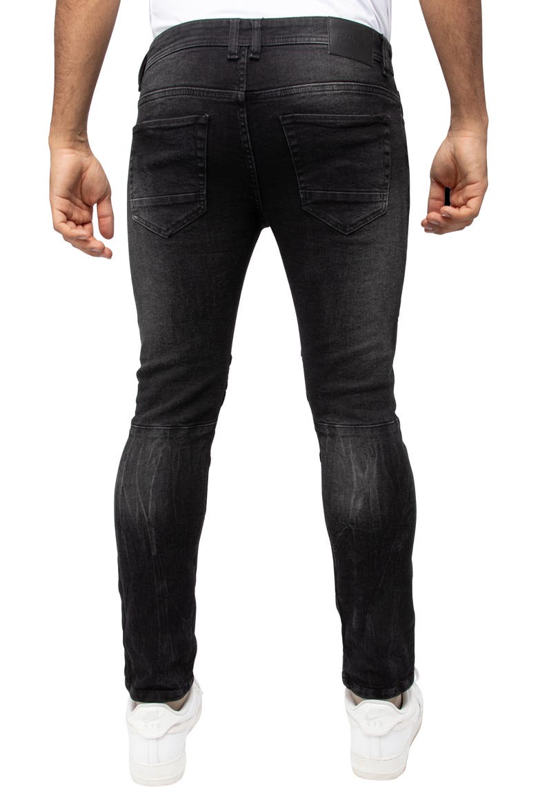 Raw X Distressed Moto Slim Jeans, Alternate, color, BLACK WASH