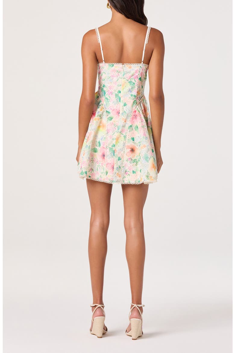 gombardy mini dress bisset floral ASTR the Label | Birdie Floral Eyelet Sweetheart Mini Dress in Green Pink Floral