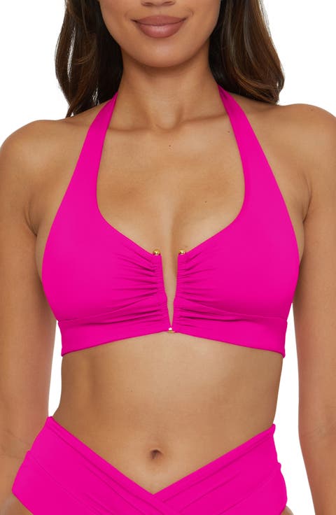 Shirred V-Wire Halter Bikini Top