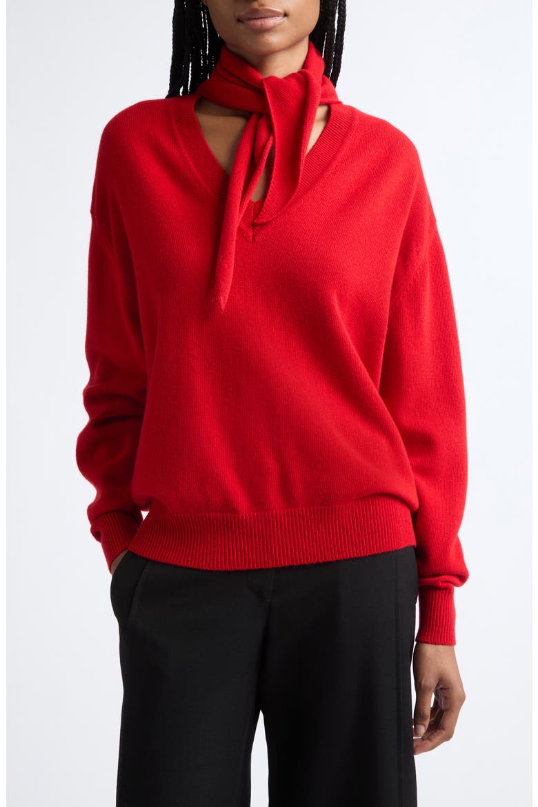 Wool and Cashmere V-Neck Sweater, Main, color, VERMILION RED