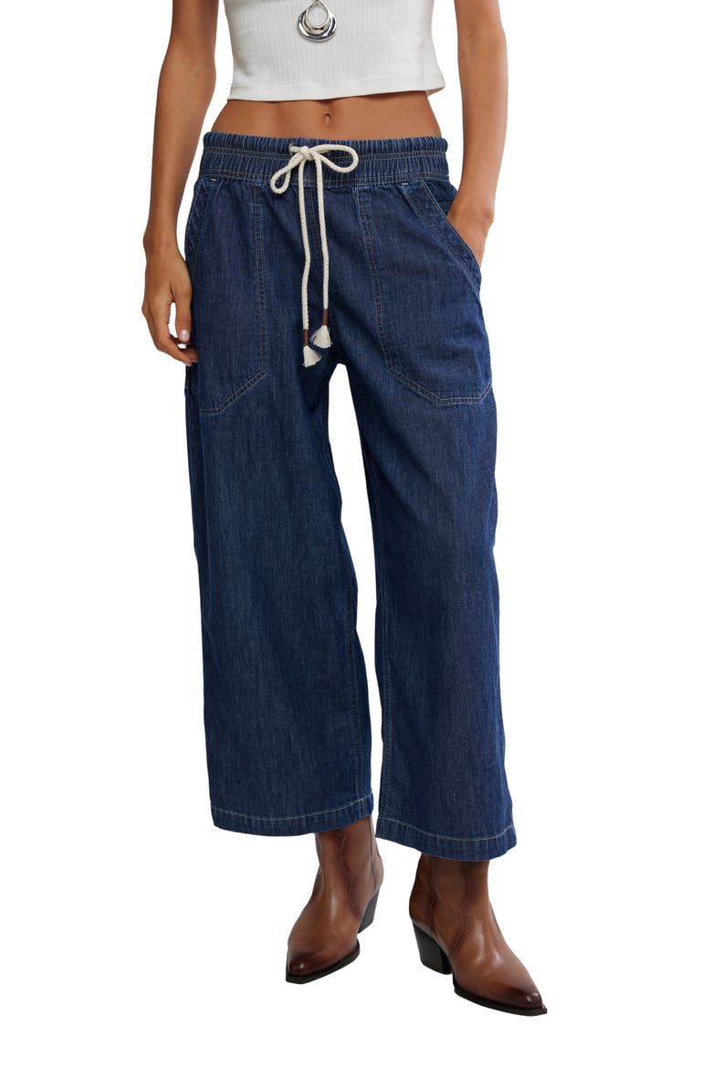 Easy Peasy Wide Leg Mid Rise Denim Drawstring Pants, Main, color, CRUISE CONTROL