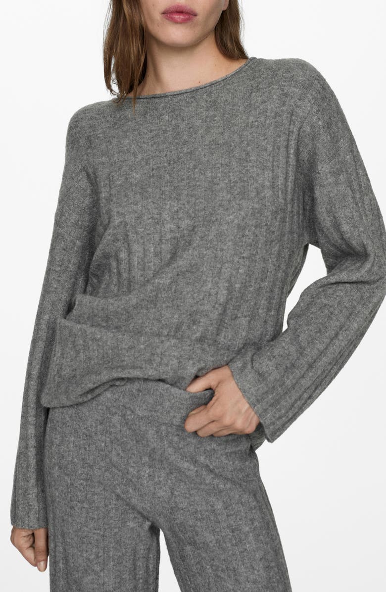 MANGO Rib Stitch Sweater, Main, color, Medium Heather Grey
