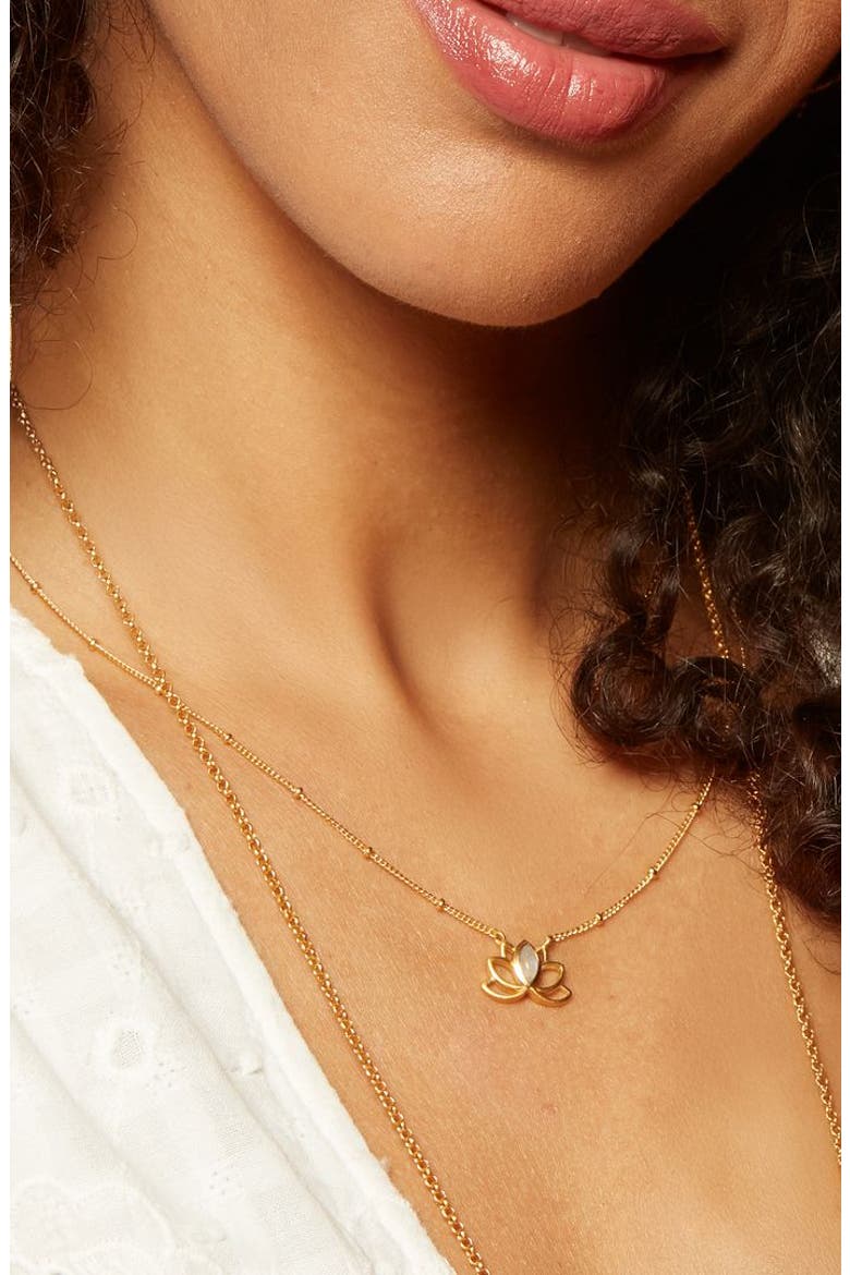 Cultivate Intuition Lotus Moonstone Necklace, Alternate, color, Gold