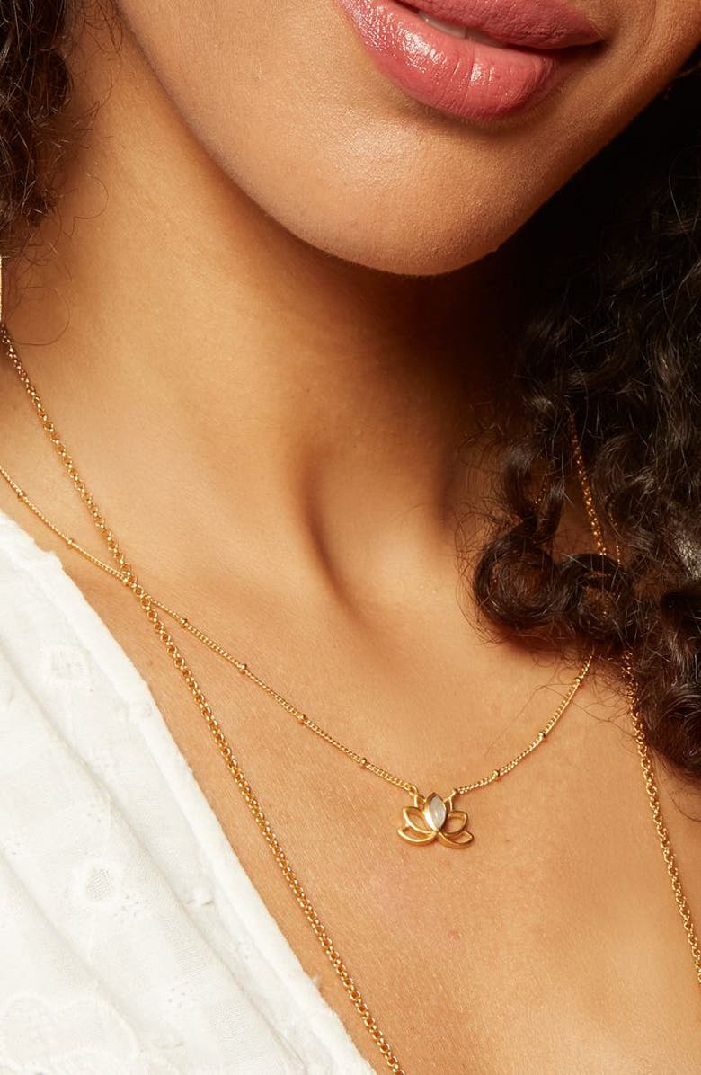 Satya Jewelry Cultivate Intuition Lotus Moonstone Necklace, Alternate, color, Gold