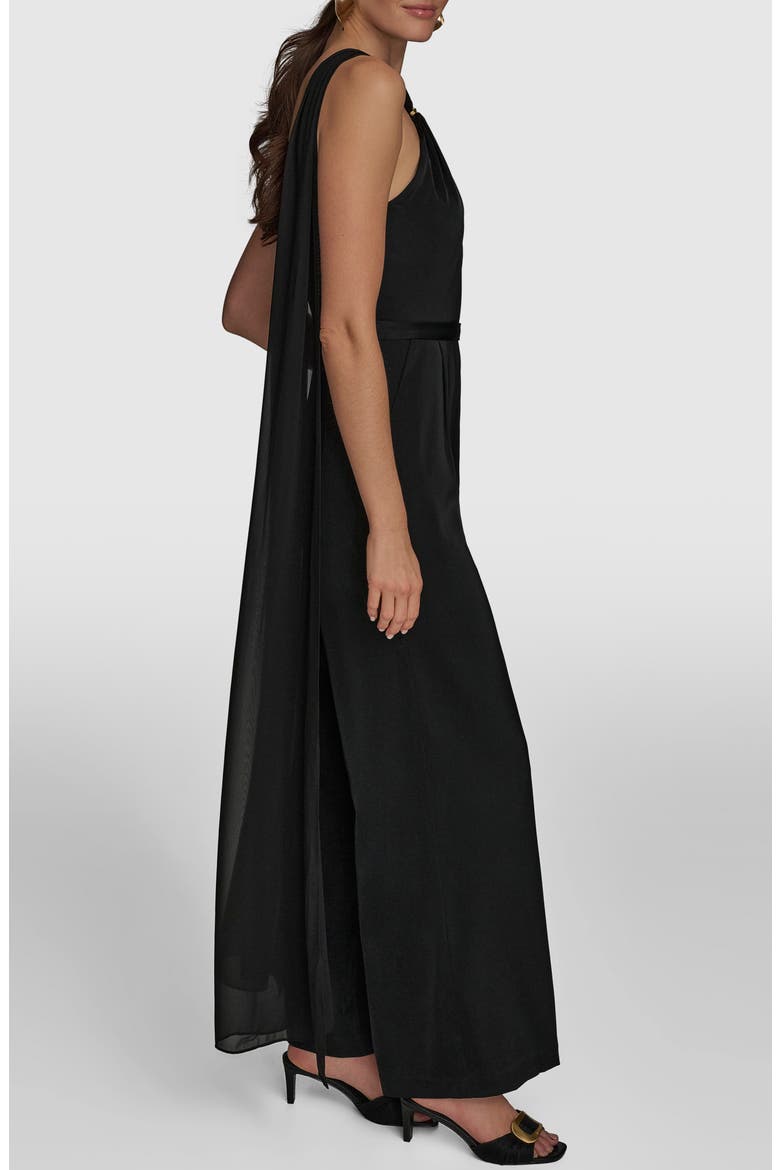 Halter Neck Chiffon & Satin Jumpsuit, Alternate, color, BLACK