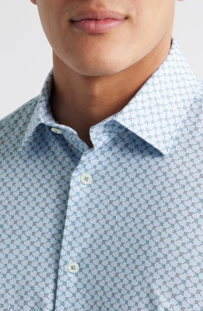 Bugatchi Miles OoohCotton<sup>®</sup> Beach Umbrella Print Short Sleeve Button-Up Shirt, Alternate, color, Menthol