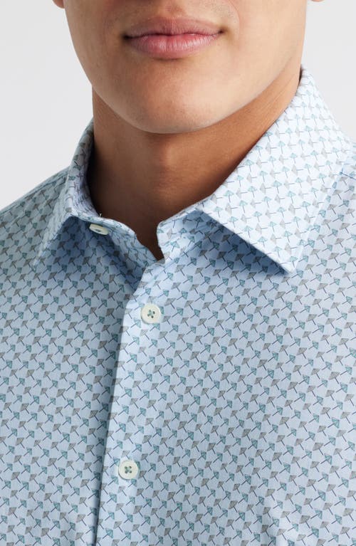 Bugatchi Miles Ooohcotton® Beach Umbrella Print Short Sleeve Button-up Shirt In Menthol