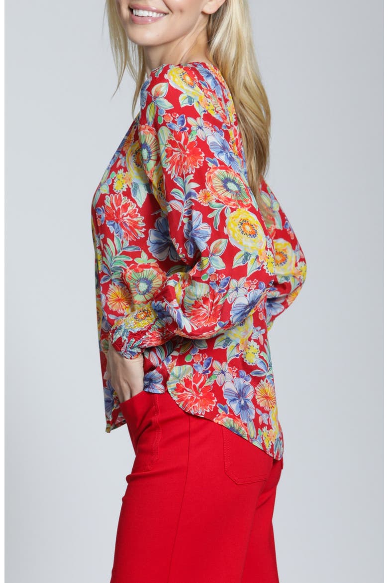 Floral Smock Cuff Top, Alternate, color, RED MULTI