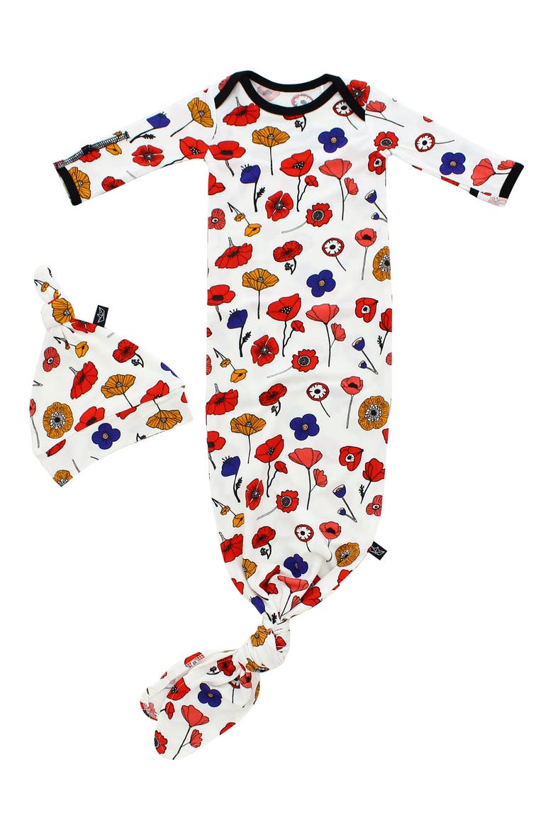 Print Gown & Beanie Set, Main, color, WH/RED POPPY