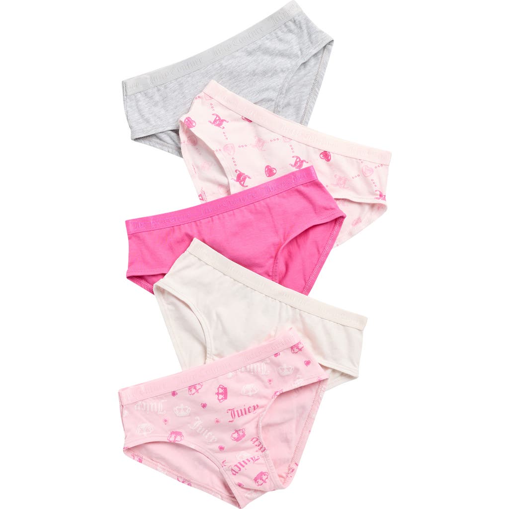 Juicy Couture Kids' 5-pack Stretch Cotton Bikinis In Multi