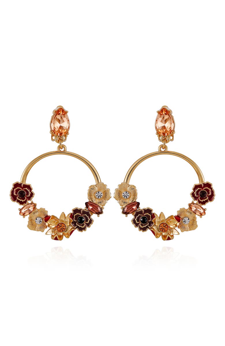 GUESS Floral Drop Clip-On Earrings, Alternate, color, Gold Tone