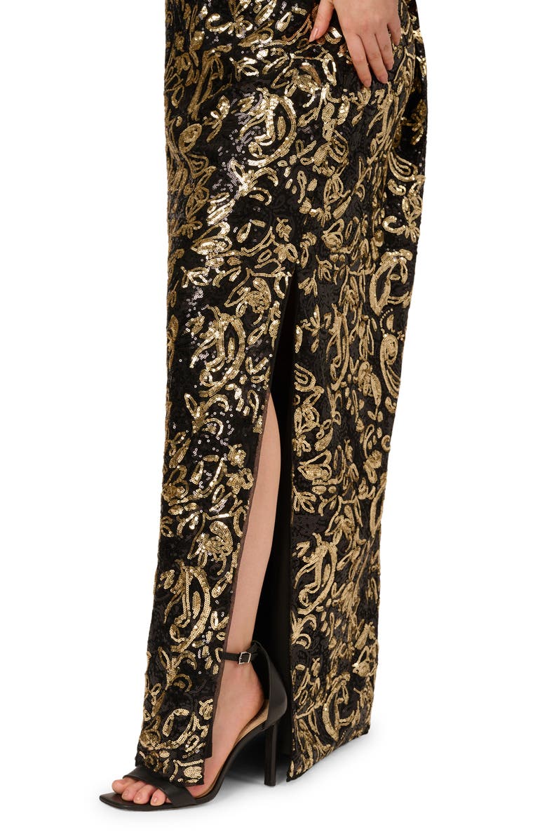 Adrianna Papell Sequin Embroidered Gown, Alternate, color, Black/ Gold