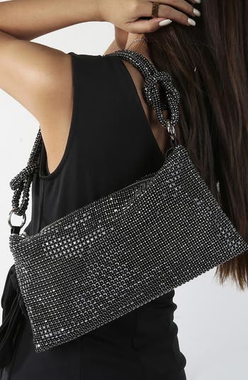 Rhinestone Top Zip Shoulder Bag
