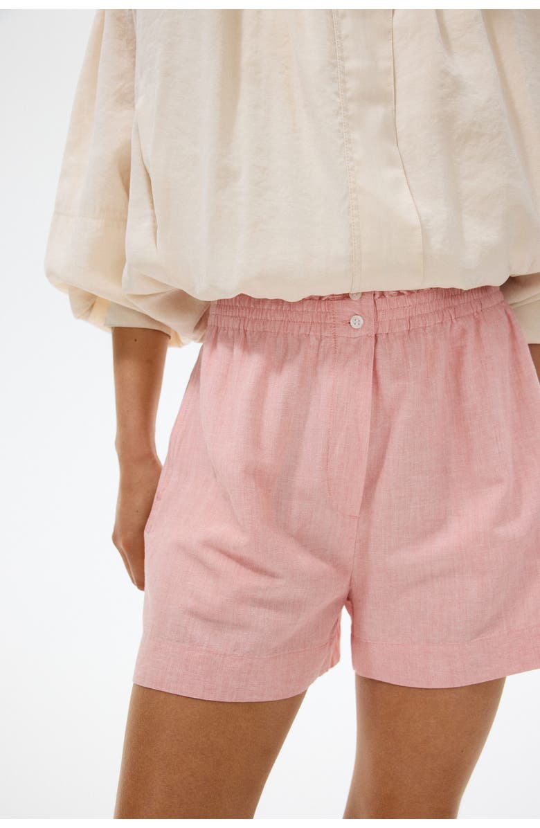 H&M Linen-blend Paper Bag Shorts, Alternate, color, Pink