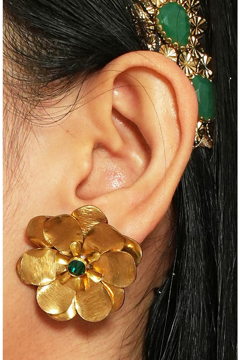 Jemena Flower Stud Earrings, Alternate, color, EMERALD
