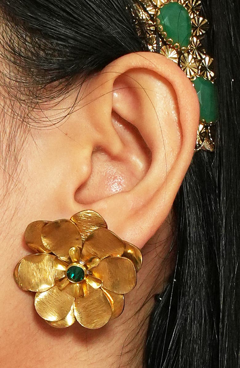 Deepa Gurnani Jemena Flower Stud Earrings, Alternate, color, Emerald