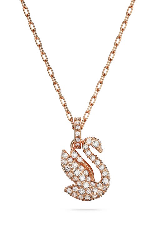 Swarovski Rose Gold-tone Plated Iconic Swan Pendant Necklace In Gold