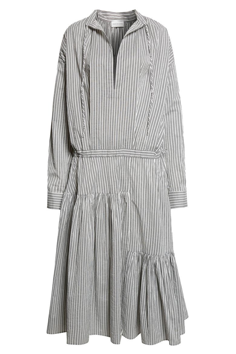 Washed Stripe Long Sleeve Cotton & Silk Dress, Alternate, color, BLACK