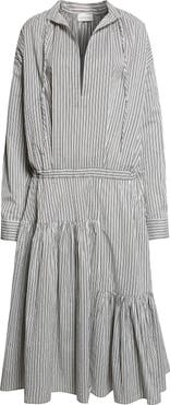 Dries Van Noten Washed Stripe Long Sleeve Cotton & Silk Dress