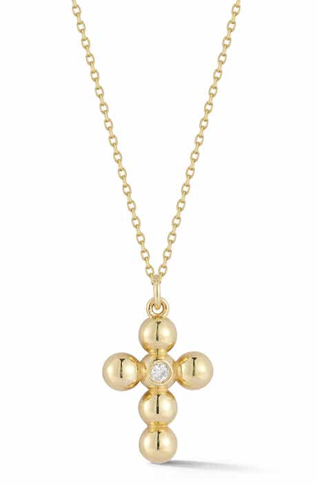 Ember Fine Jewelry 14K Gold Diamond Beaded Cross Pendant
