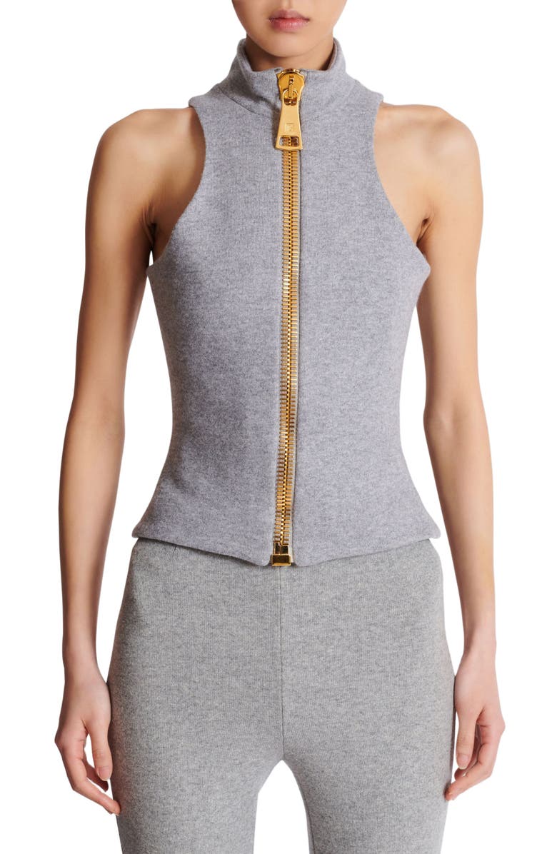 Balmain Sleeveless Cotton Knit Top, Alternate, color, 