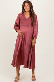 PinkBlush Satin Smocked Pleated Midi Dress