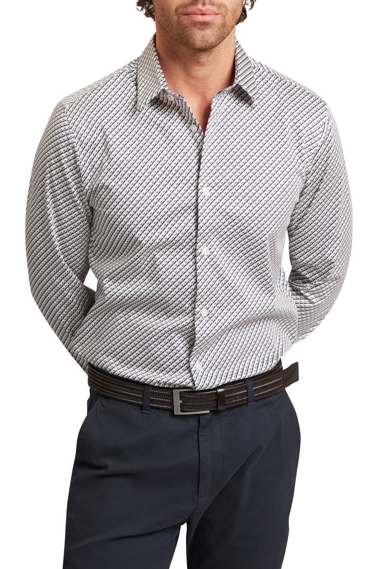 Grelish Slim Fit Geo Print Stretch Cotton Button-Up Shirt, Main, color, GREY