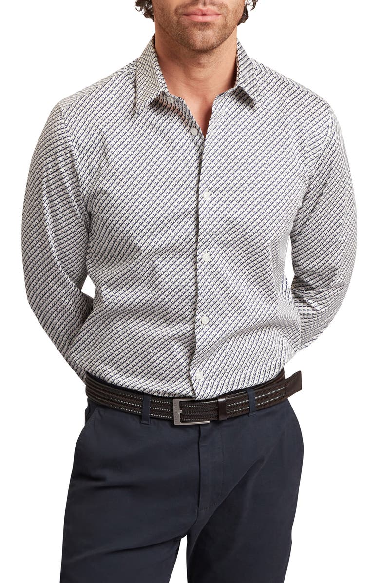 Ted Baker Grelish Slim Fit Geo Print Stretch Cotton Button-Up Shirt, Main, color, Grey