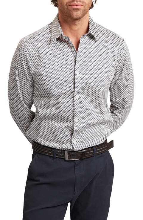 Grelish Slim Fit Geo Print Stretch Cotton Button-Up Shirt