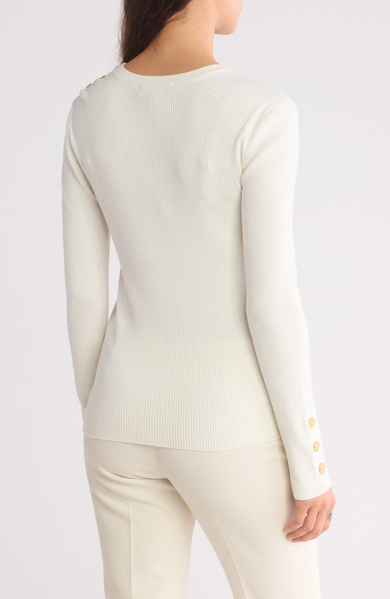 Ellen Tracy Stripe Ribbed Sweater, Alternate, color, Marshmallow