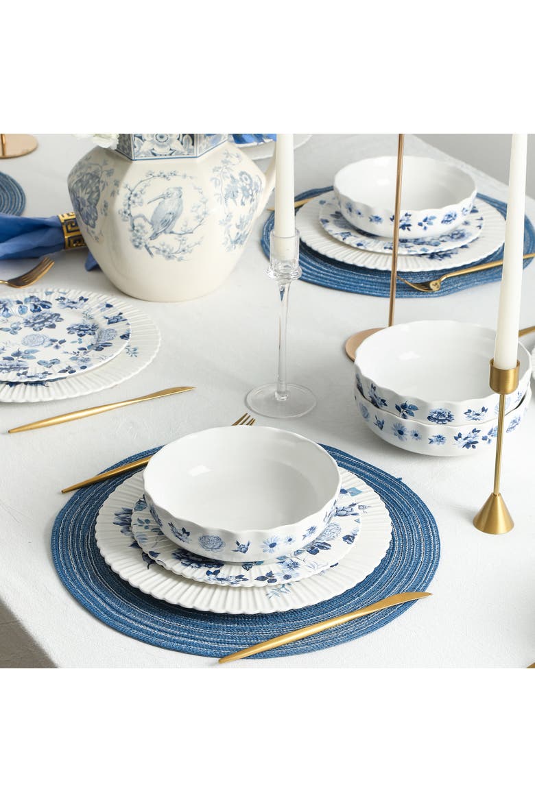 Fiore New Bone China 12-Piece Dinnerware Set, Alternate, color, Blue