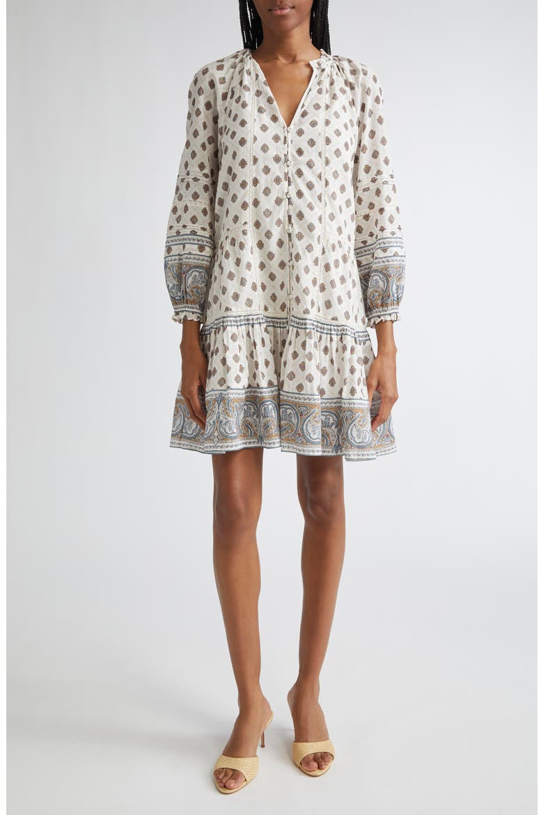 Belissa Puff Sleeve Cotton Blend Dress, Main, color, DOVE MULTI