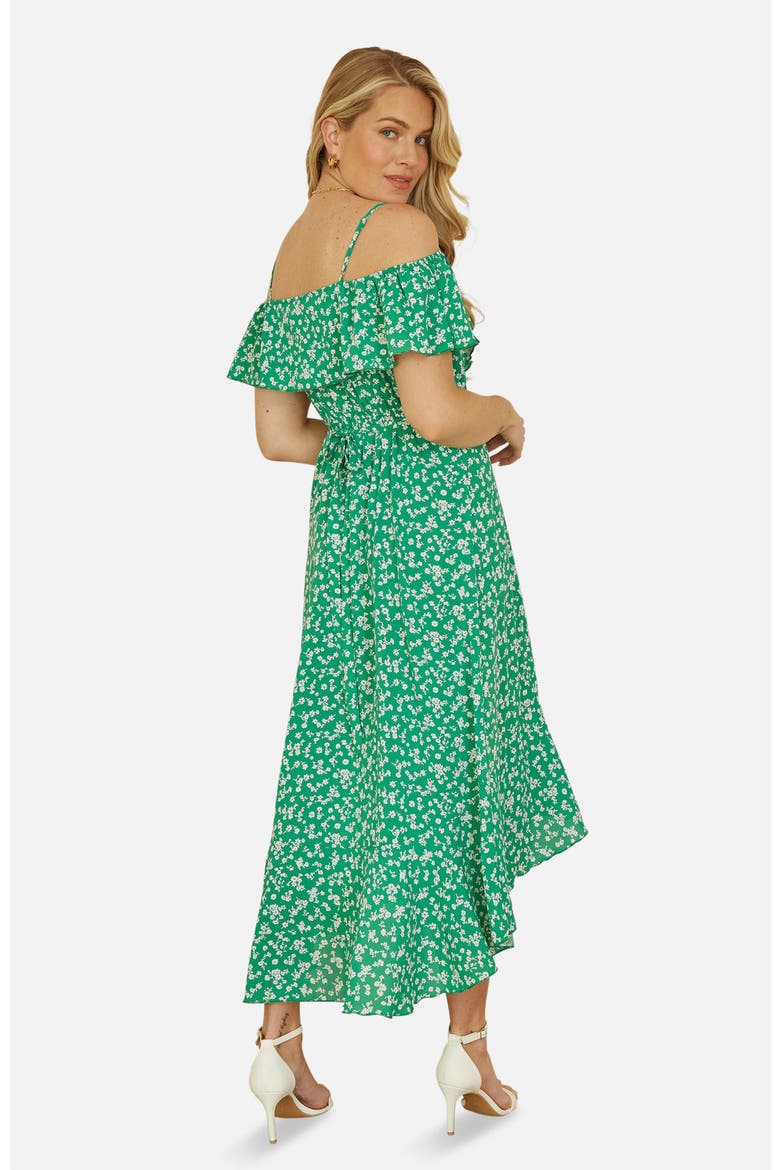 Ditsy Print Bardot Midi Dress, Alternate, color, Green