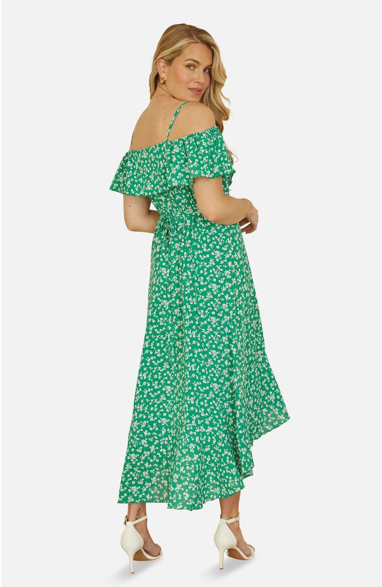 Yumi Ditsy Print Bardot Midi Dress, Alternate, color, Green