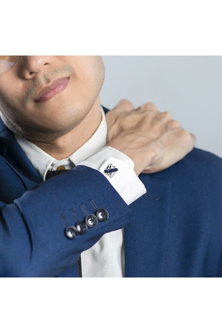 Crossover Design Blue Enamel Cufflinks, Alternate, color, Blue Enamel