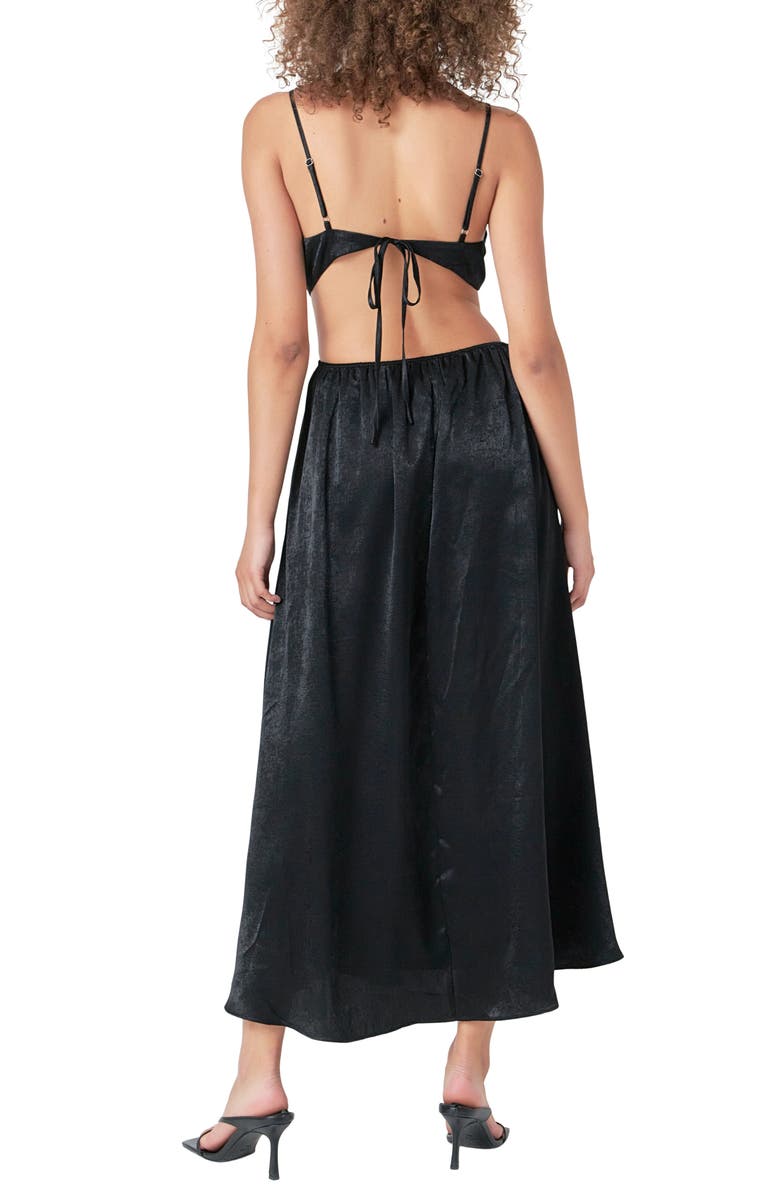 Endless Rose Front Twist Satin Midi Dress, Alternate, color, Black