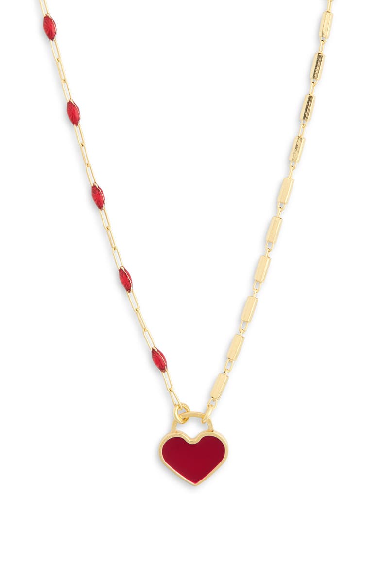 Mixed Station Chain Heart Pendant Necklace, Main, color, YELLOW/RED