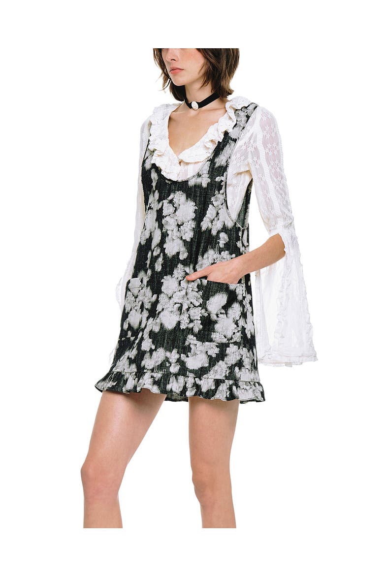 Rose Illusion Denim Ruffle Jumper, Alternate, color, Black