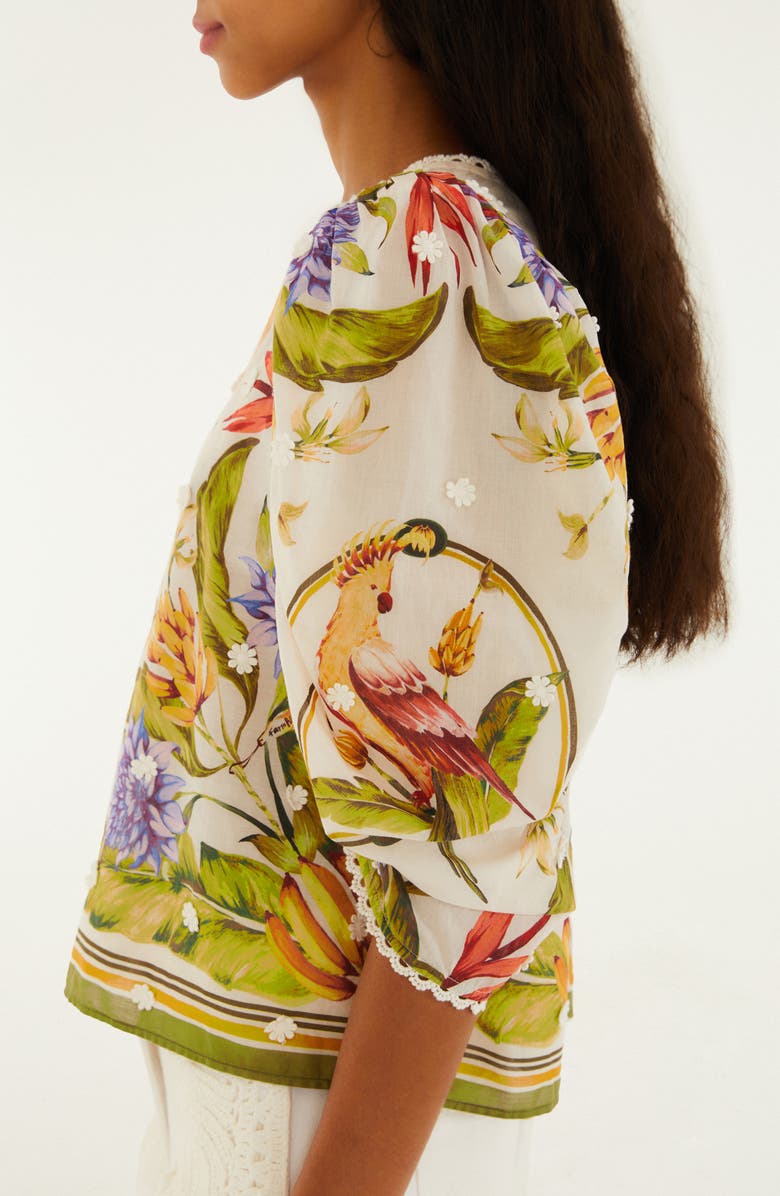 FARM Rio Tropical Print Lace Trim Top, Alternate, color, Sand