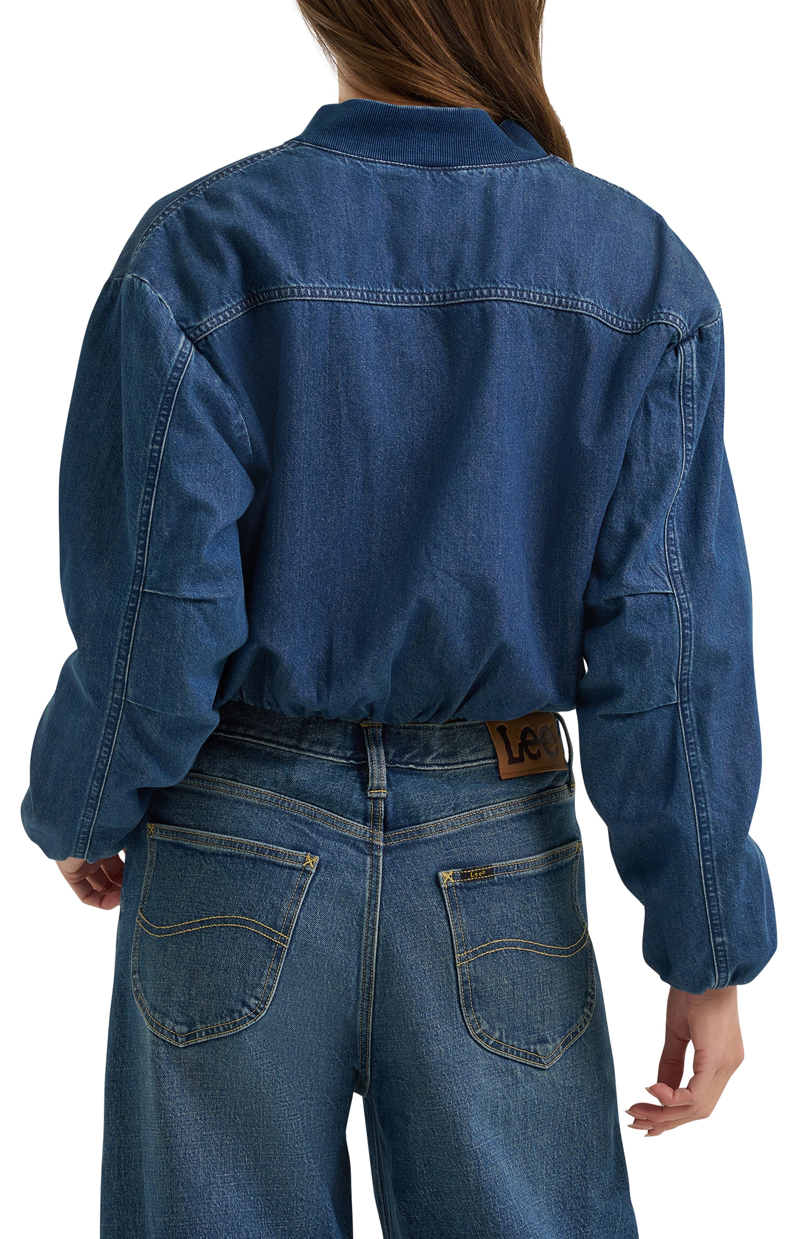 Oversize Bubble Hem Denim Bomber Jacket - image 2