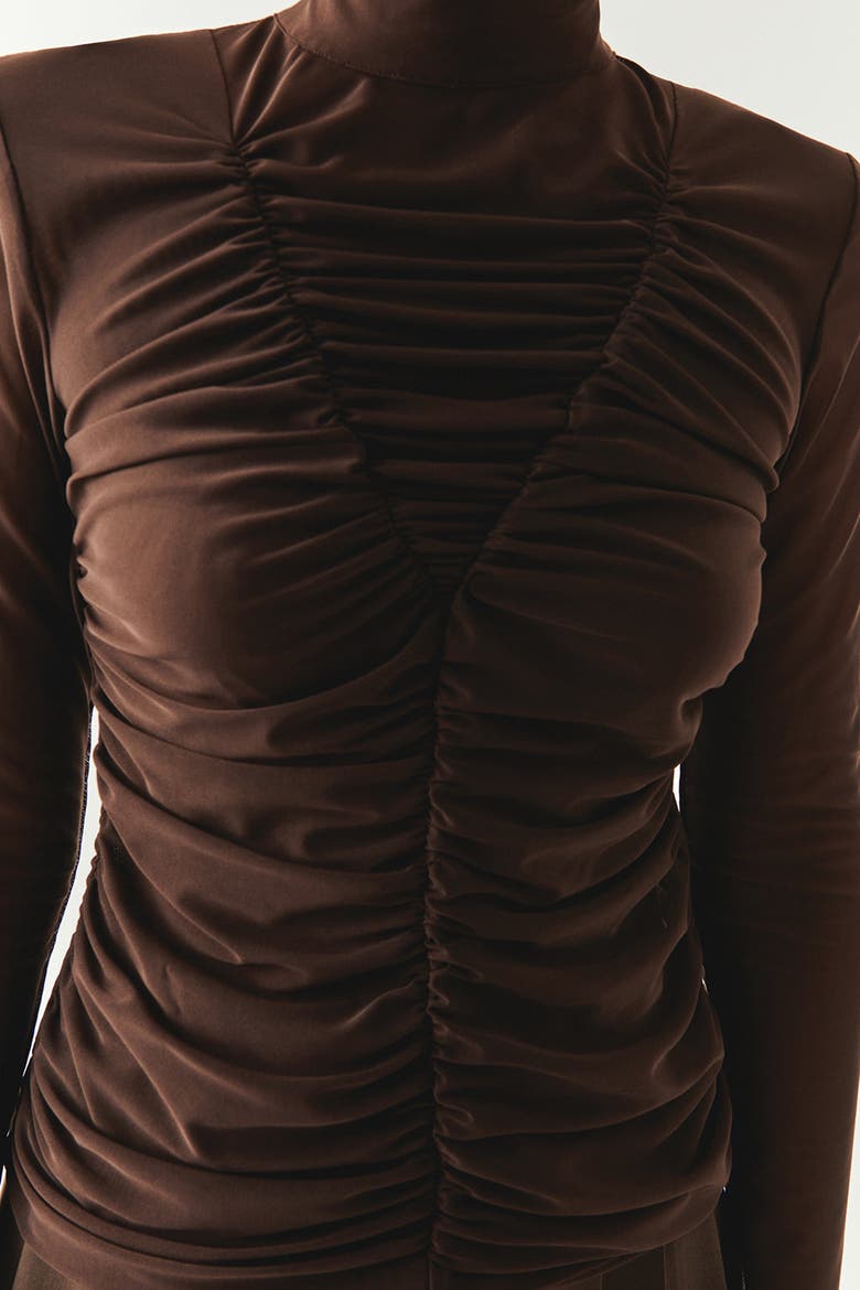 Drew Turtleneck Blouse, Alternate, color, Brown