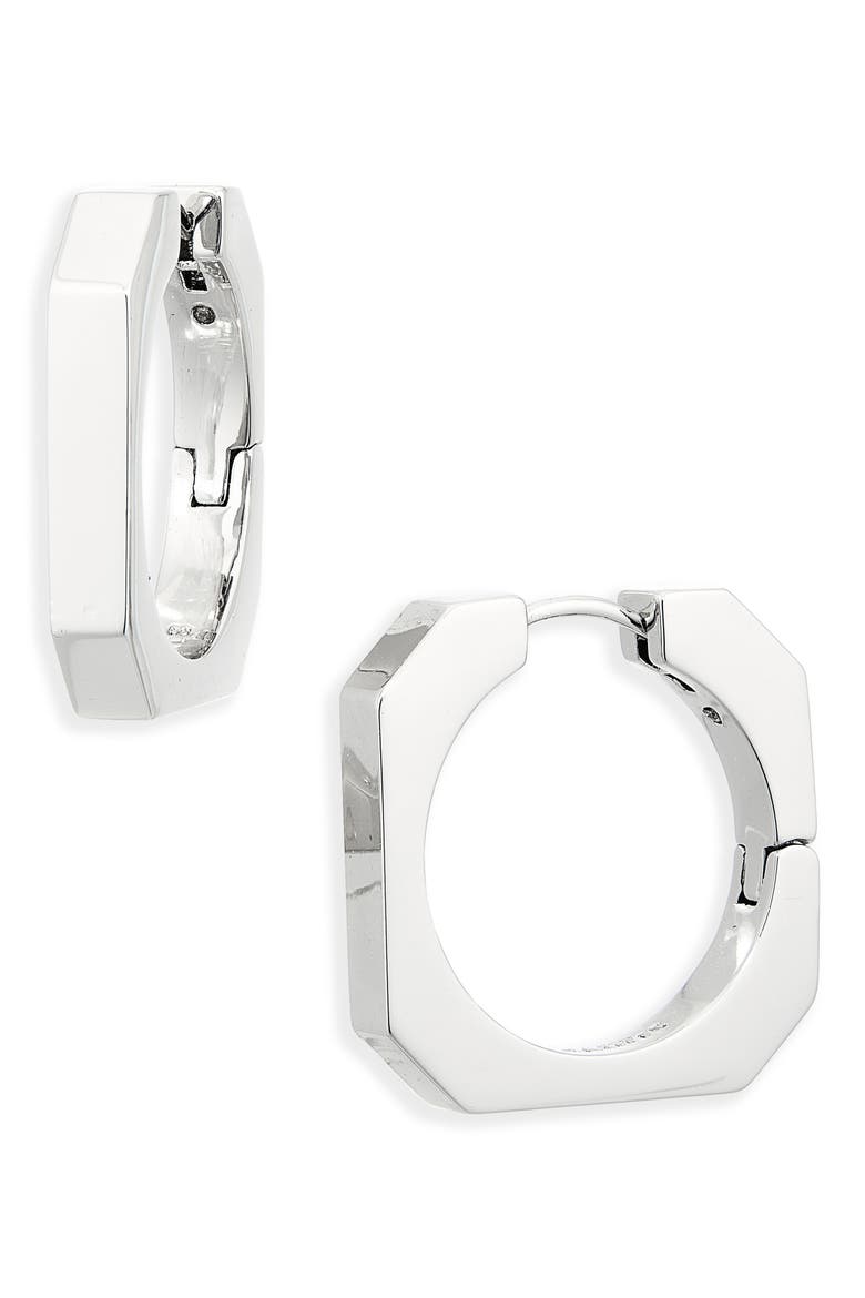 Square Hexagonal Hoop Earrings, Main, color, RHODIUM