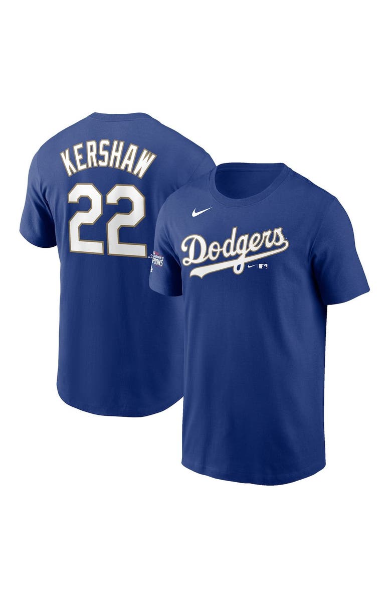Nike Men's Nike Clayton Kershaw Royal Los Angeles Dodgers 2021 Gold Program Name & Number T-Shirt, Main, color, 