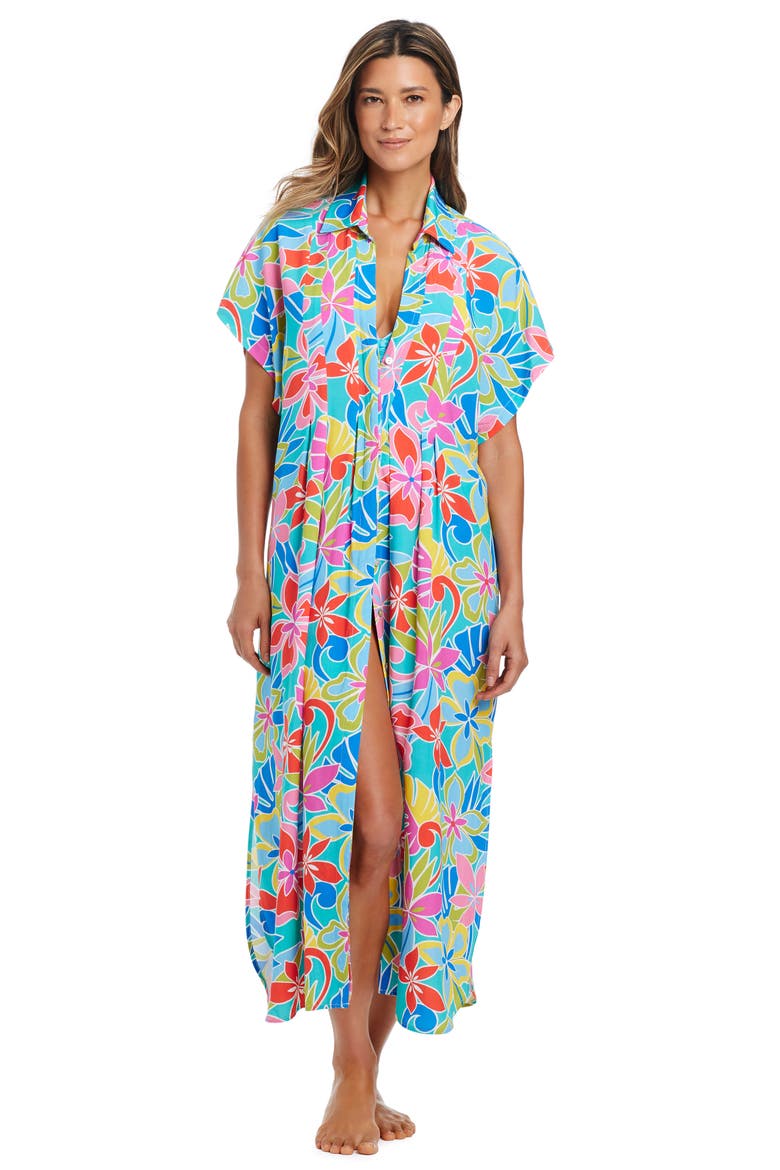 Short Sleeve Cover-Up Dress, Alternate, color, AQUA FRESCA
