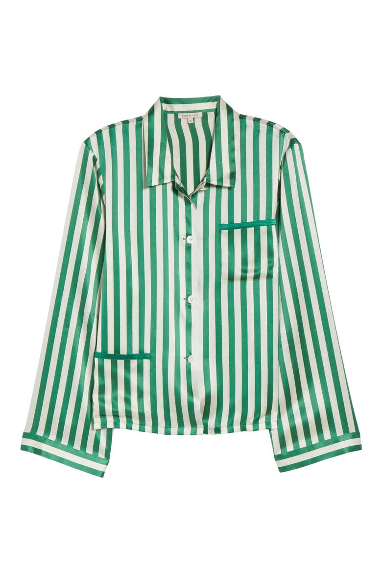 Ruthie Silk Stripe Pajama Top, Alternate, color, EMERALD