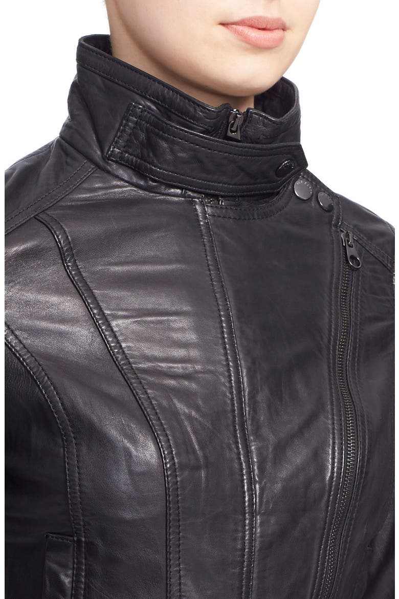 'Roark' Stand Collar Leather Jacket, Alternate, color, BLACK