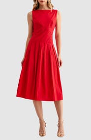 Mila Mae Pleated Sleeveless Cotton Midi Dress
