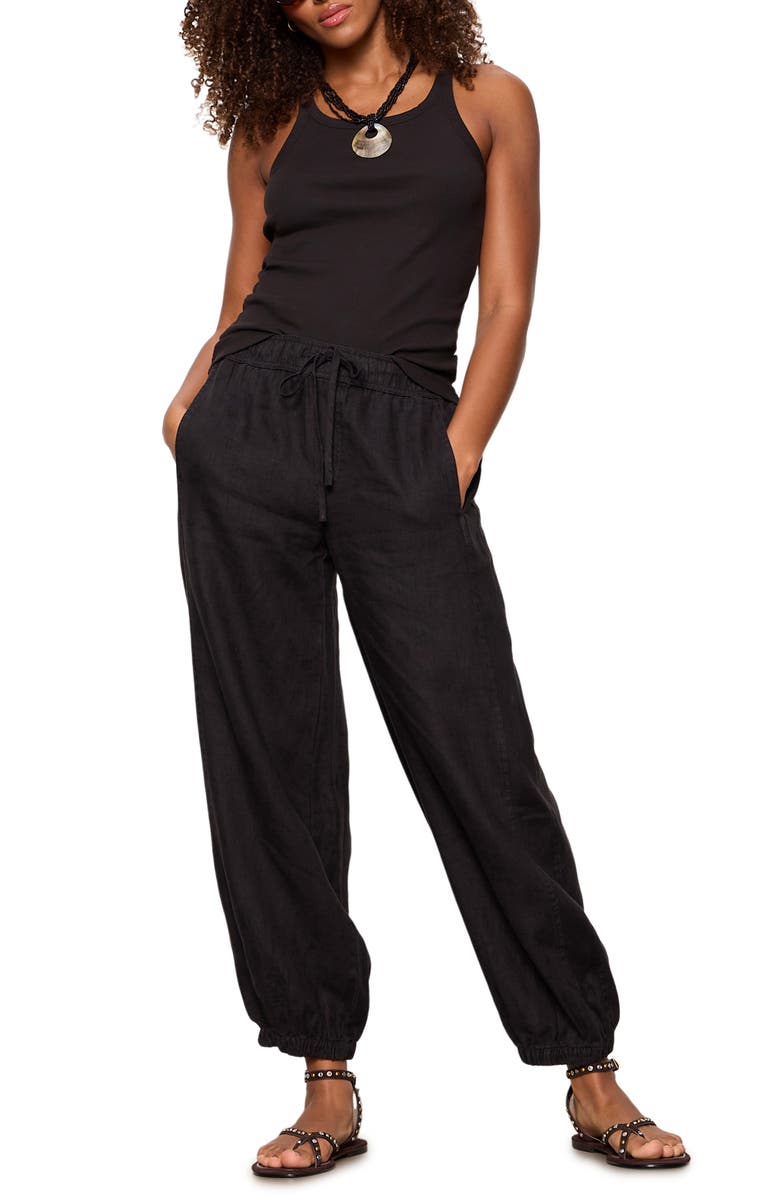Sanctuary Melody Drawstring Linen Balloon Pants, Alternate, color, Black