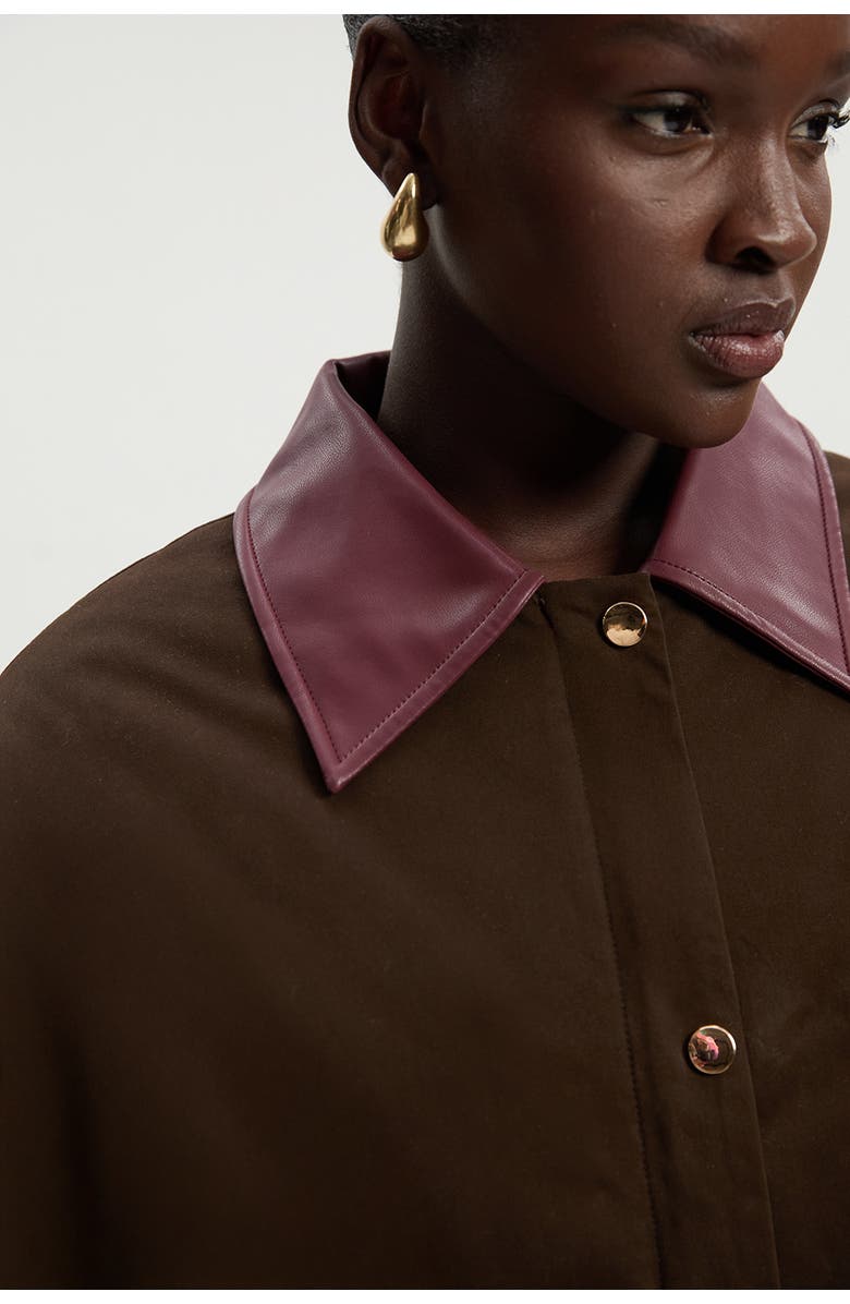 Karen Millen Quilted Contrast Collar Barn Jacket, Alternate, color, Chocolate